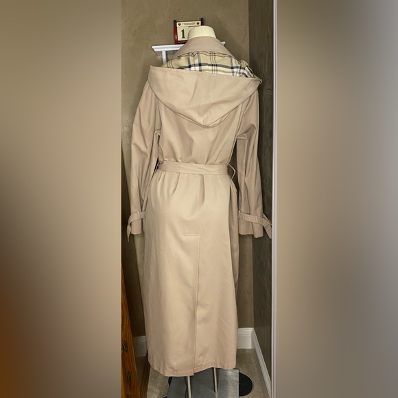 Misty Harbor Trench Coat Hooded Beige Kahaki Long Belted Jacket Women’s 12 Vtg - Picture 3 of 16